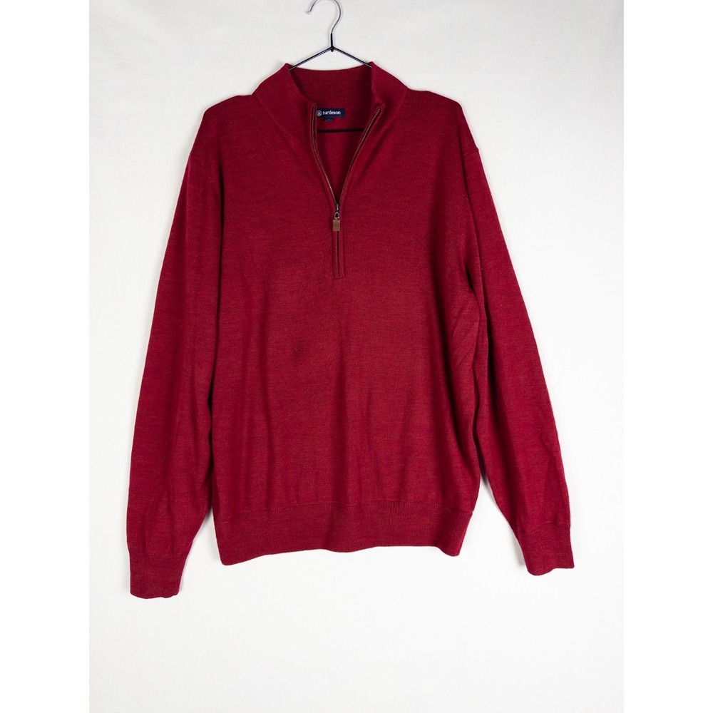 Turtleson 100% Merino Wool‎ Pullover Mens 1/4 Zip L Red Casual Knit Golf Sweater